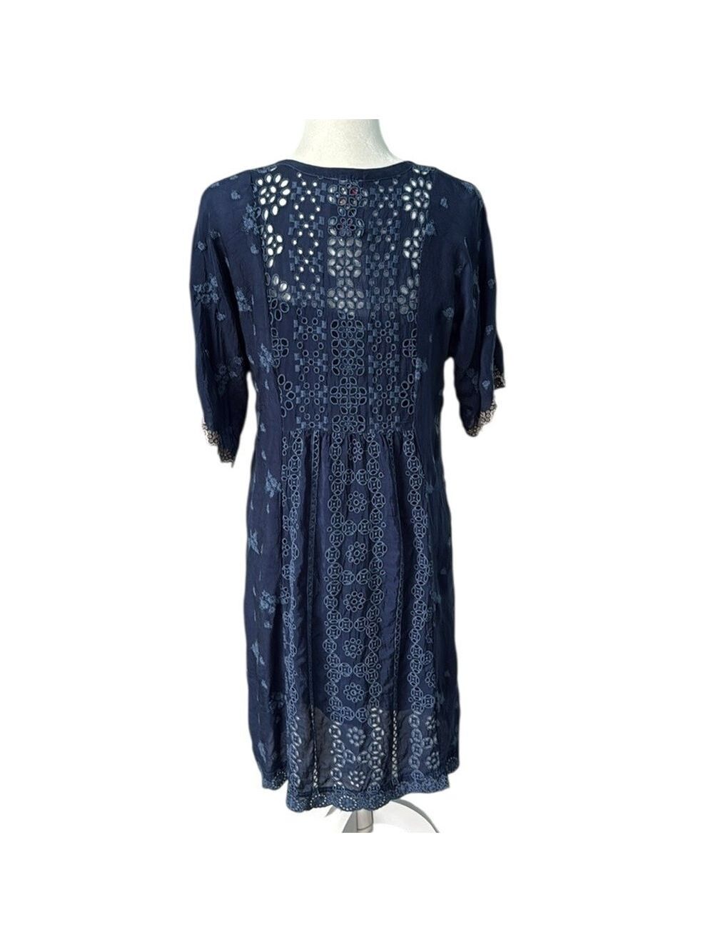 Johnny Was Blue Riza Eyelet Embroidered Shift Dress Size Small - Picture 4 of 16